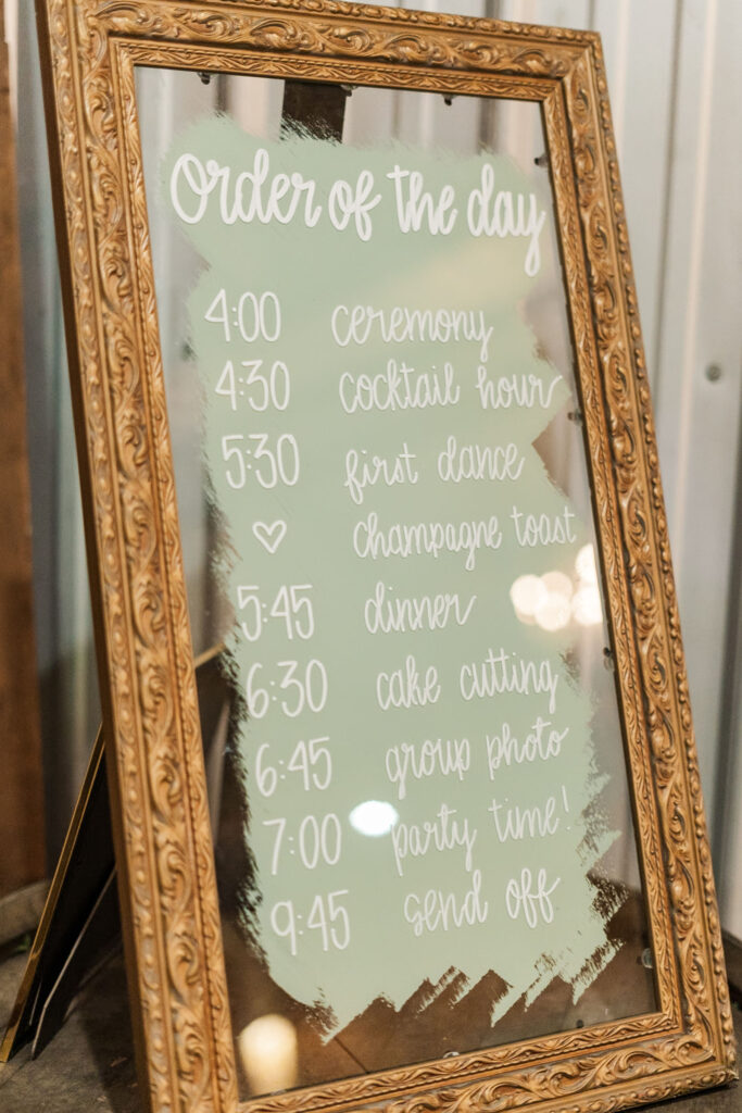 wedding timeline in a golden frame 